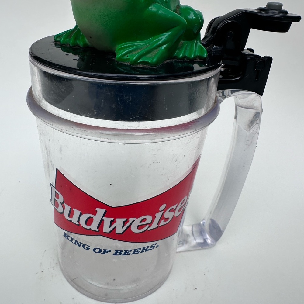 Vintage Budweiser Clear Mug with Green Frog Lid